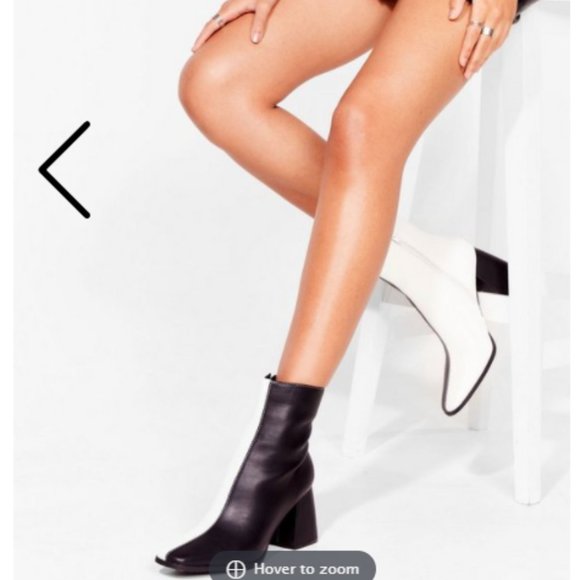 NWT Two Tone B&W Faux Leather Heeled Boots - Picture 3 of 15